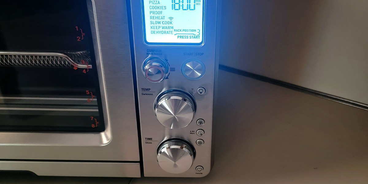 Closeup image Breville the Joule Oven Air Fryer Pro's control panel Closeup image Breville the Joule Oven Air Fryer Pro's control panel