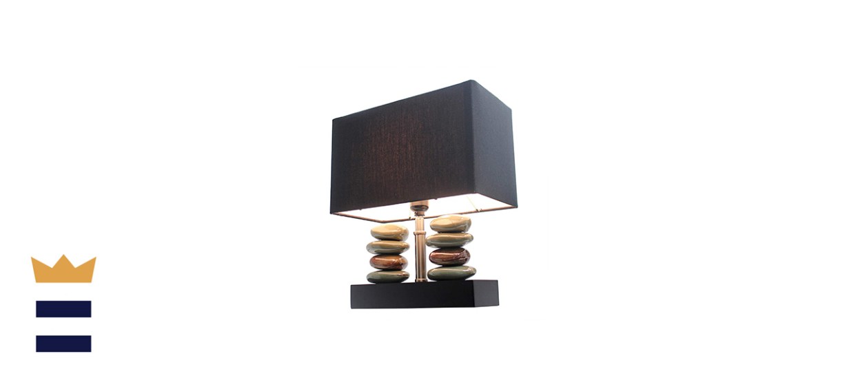 Elegant Designs LT1036-BLK Rectangular Dual Stacked Stone Black Table Lamp