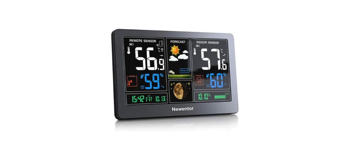 a digital thermometer with lots of other information on it too, like the forecast and humidity levels