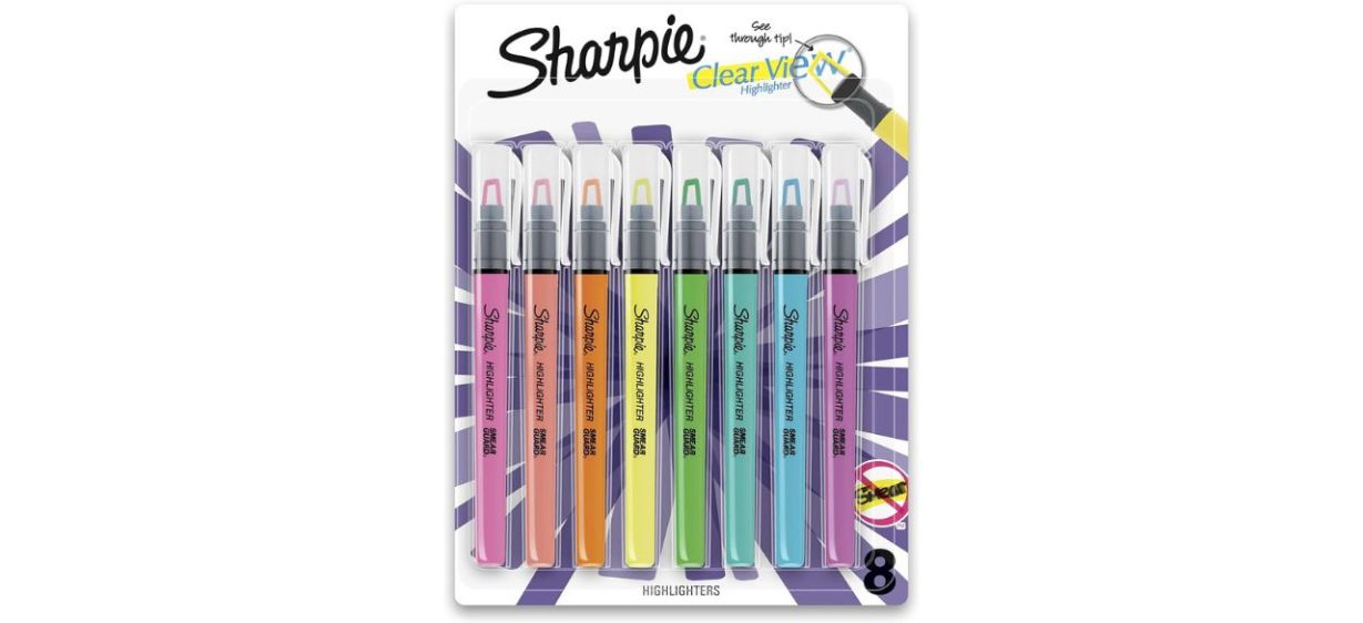 Sharpie Clear View Highlighter Sticks pack on white background Sharpie Clear View Highlighter Sticks pack on white background