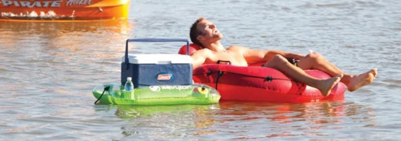multi person float with cooler