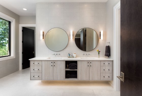 Floating bathroom vanities are in. Here are a few great picks