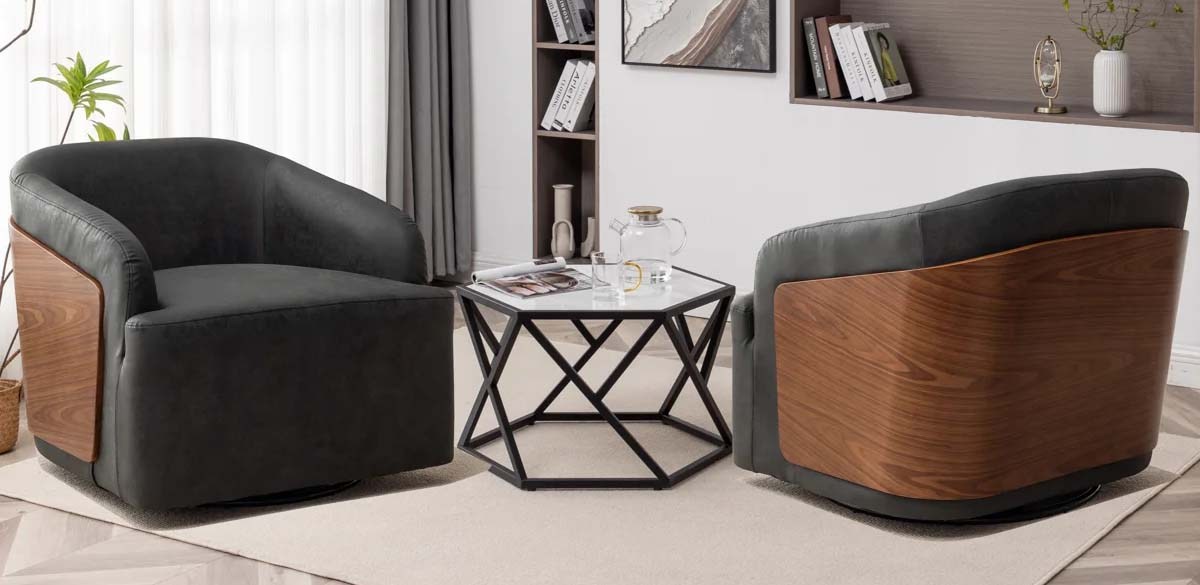 Latitude Run Andretta Faux Leather Swivel Barrel Chair