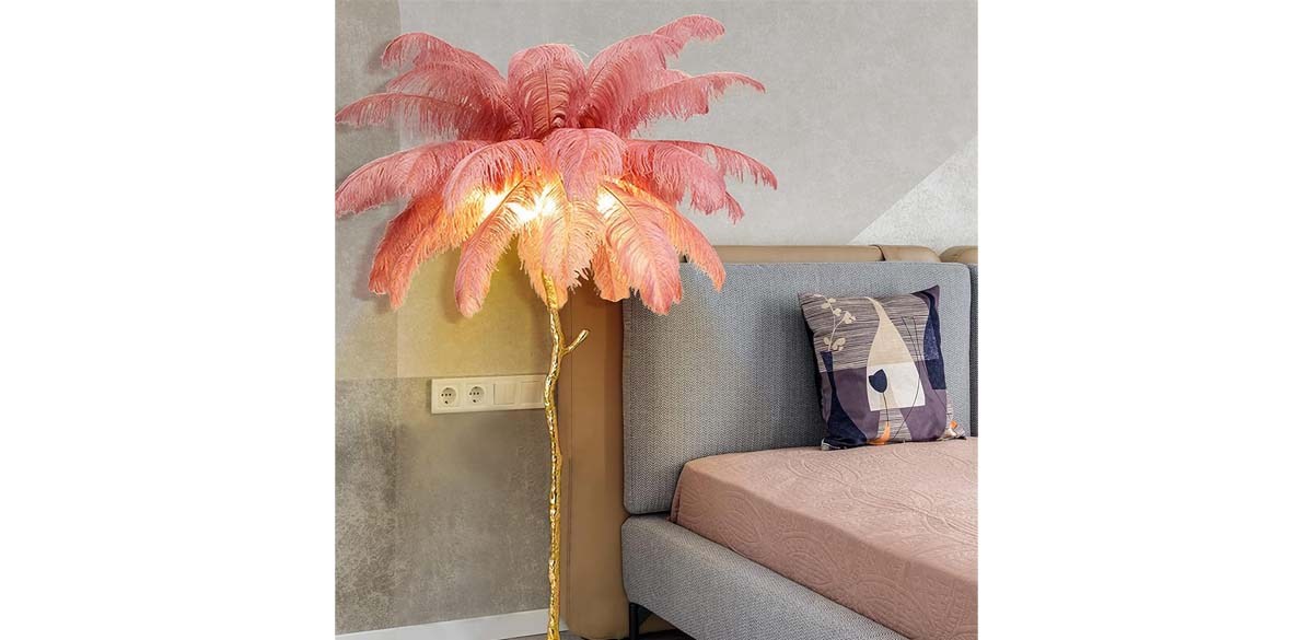 Natural Ostrich Feather Floor Lamp