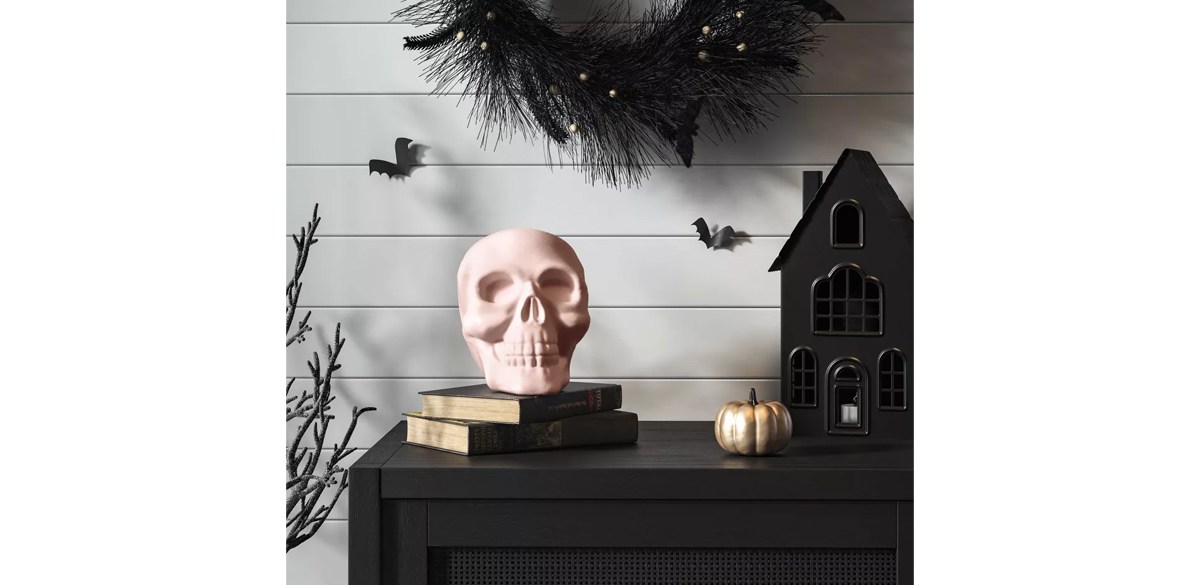 Plastic Flocked Skull Halloween Decorative Sculpture - Hyde &amp; EEK! Boutique
