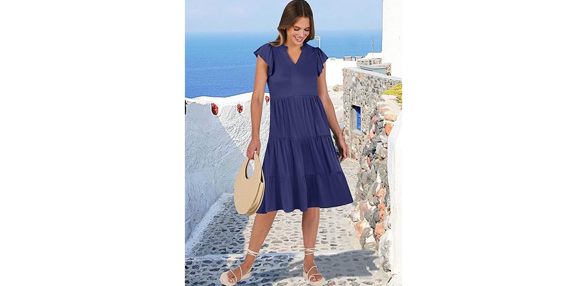 ANRABESS Womens Summer Dress Ruffle Sleeve V Neck Midi Dress