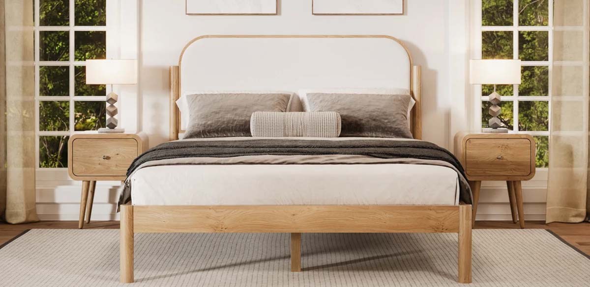 Ardin Solid Wood Bed with Boucle Headboard