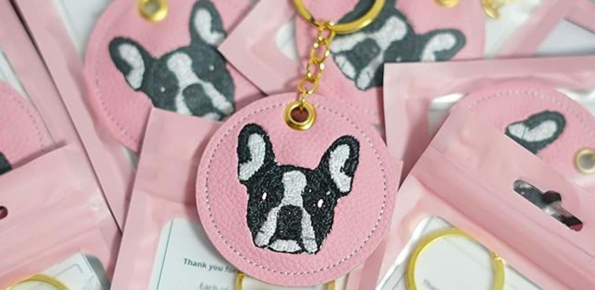 Pink French Bulldog Embroidered Keychain