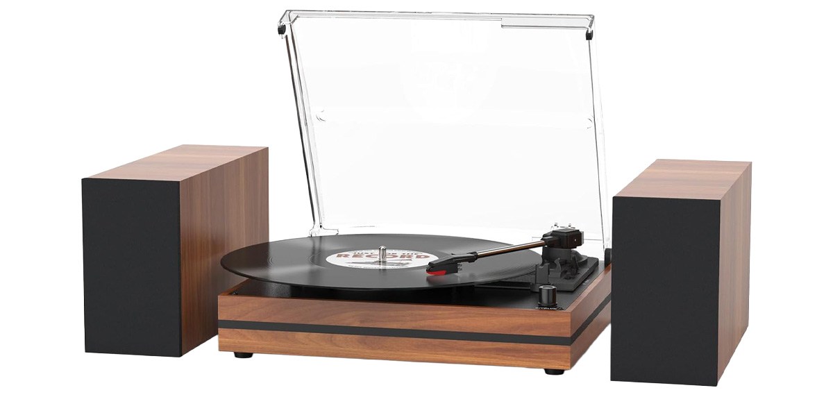 Vintage Record Player With External Speakers