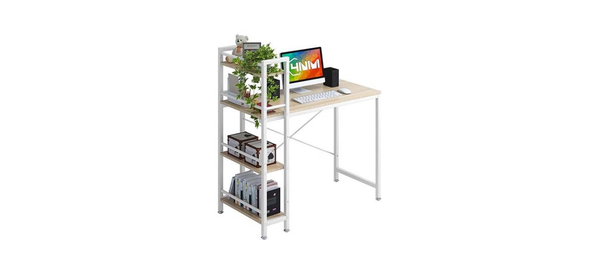 4NM Small Computer Desk with 4-tier Bookshelf