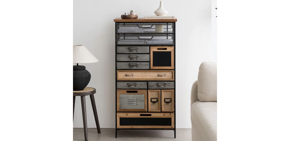 44 Inch Tall Multi-Drawer Vintage Cabinet