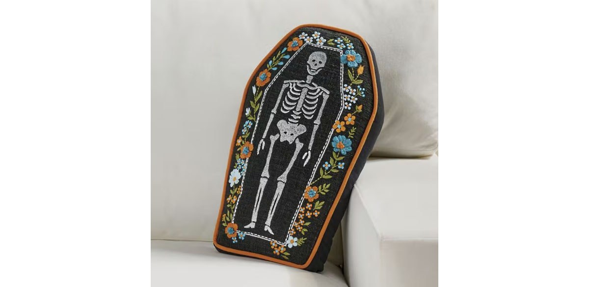 Midnight Garden Skeleton Pillow