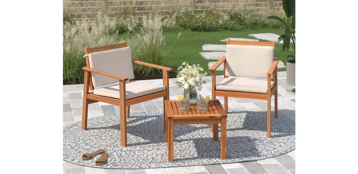 Beachcrest Home Koval 3-Piece 2-Person Solid Acacia Wood Outdoor Seating Group