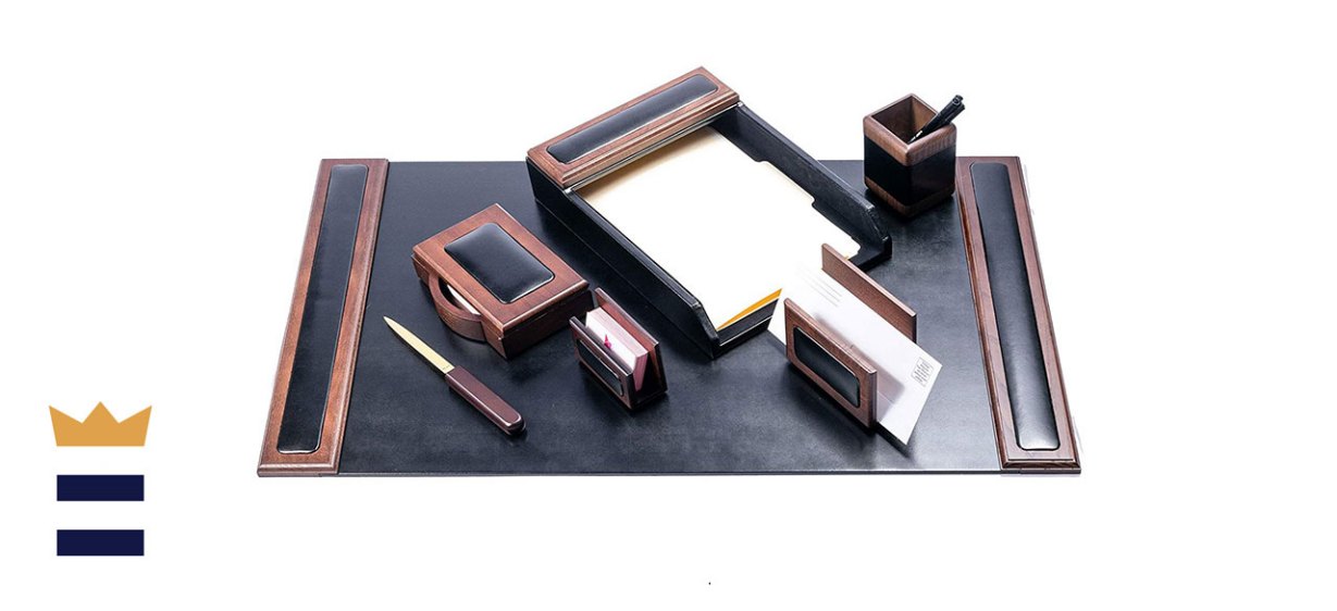 7-piece Dacasso Wood &amp; Leather Desk Set in Walnut
