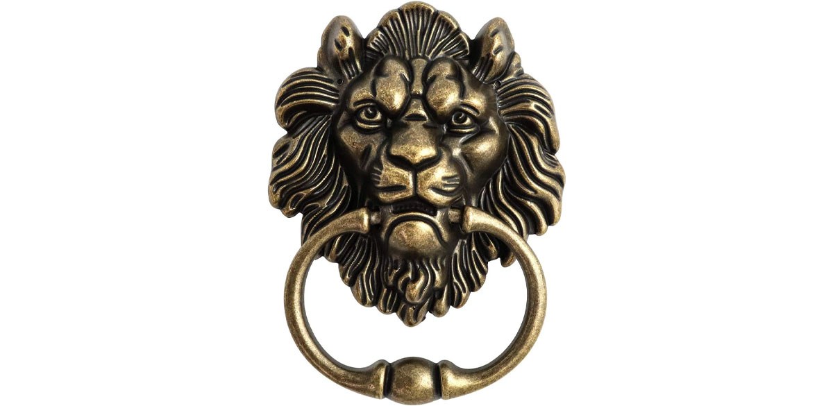 QWORK Antique Lion Head Bronze Door Knocker