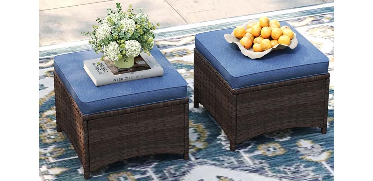 Vicclax patio wicker ottoman (Set of 2)