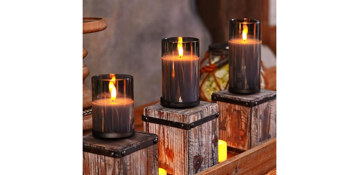 Homemory Grey Glass Flameless Candles