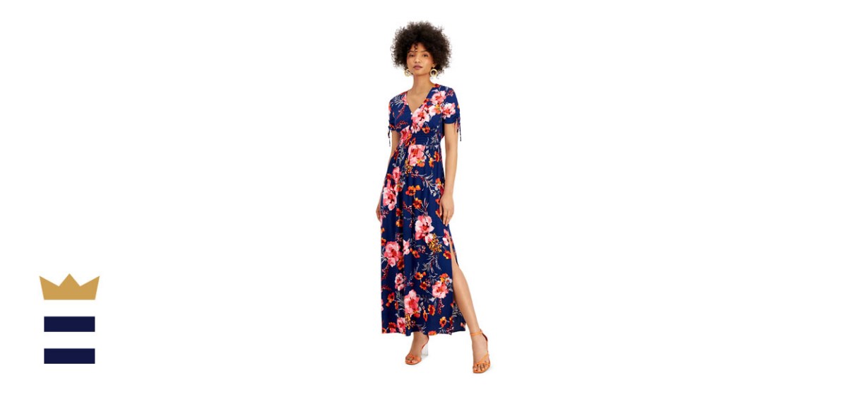 Bar III Floral-Print V-Neck Smocked-Waist Maxi Dress
