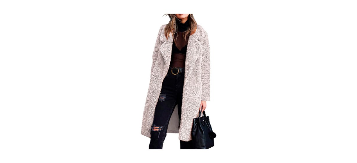 Best Angashion Women's Fuzzy Fleece Lapel Long Cardigan Coat 