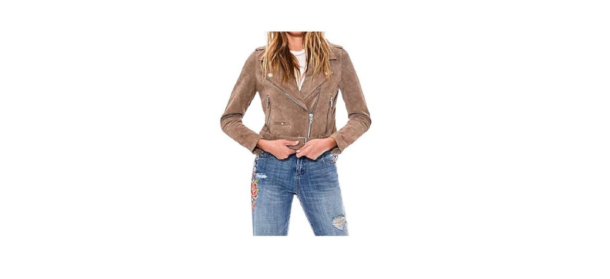 Best BlankNYC Women’s Cropped Suede Leather Motorcycle Jacket