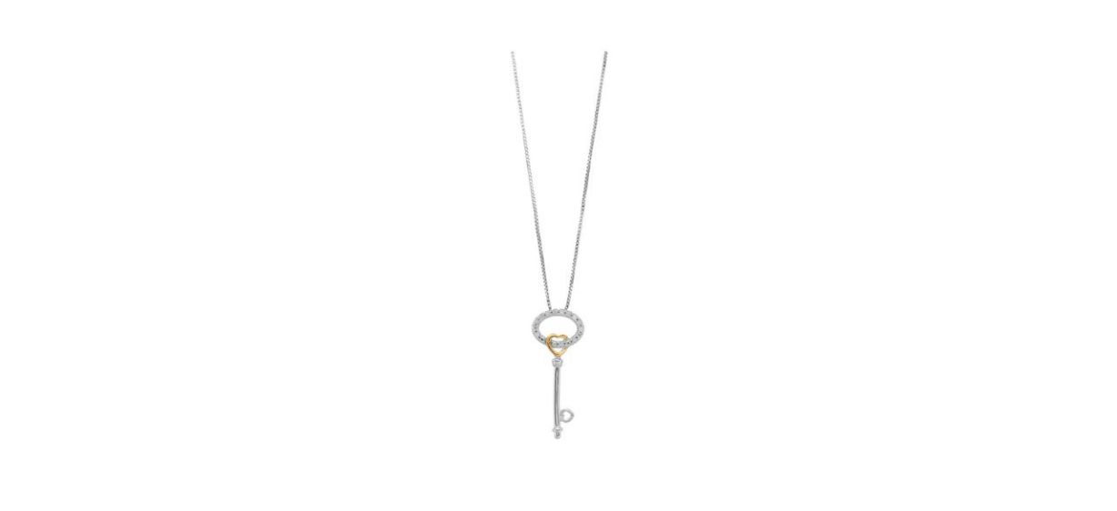 Best Delicate Diamonds Sterling Silver Diamond Heart Key Pendant Necklace