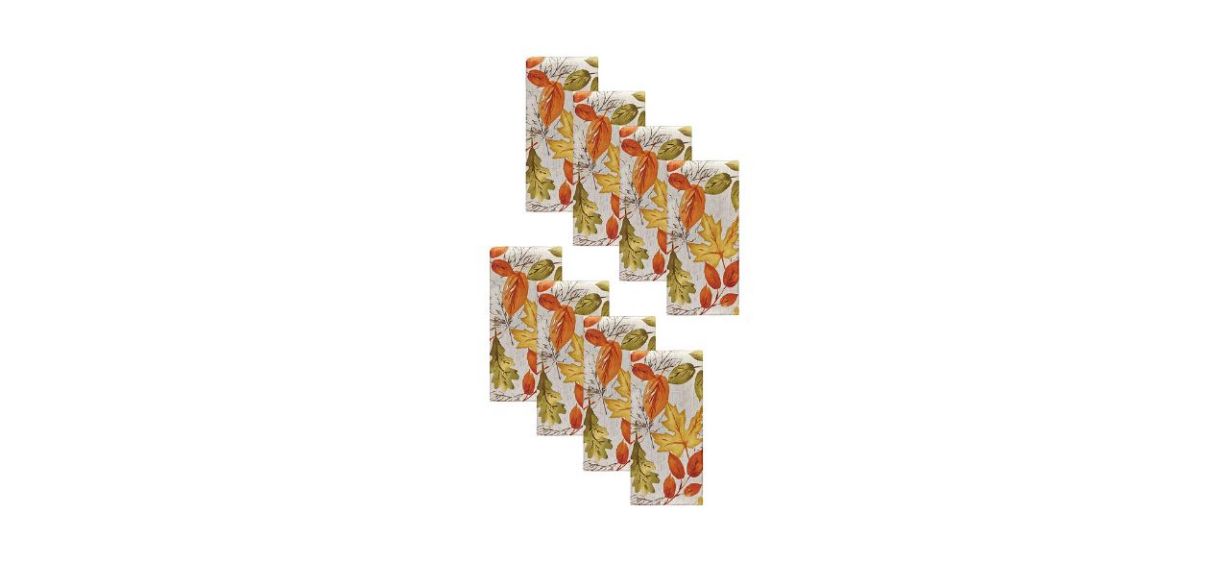 8 cloth napkins with images of fall leaves