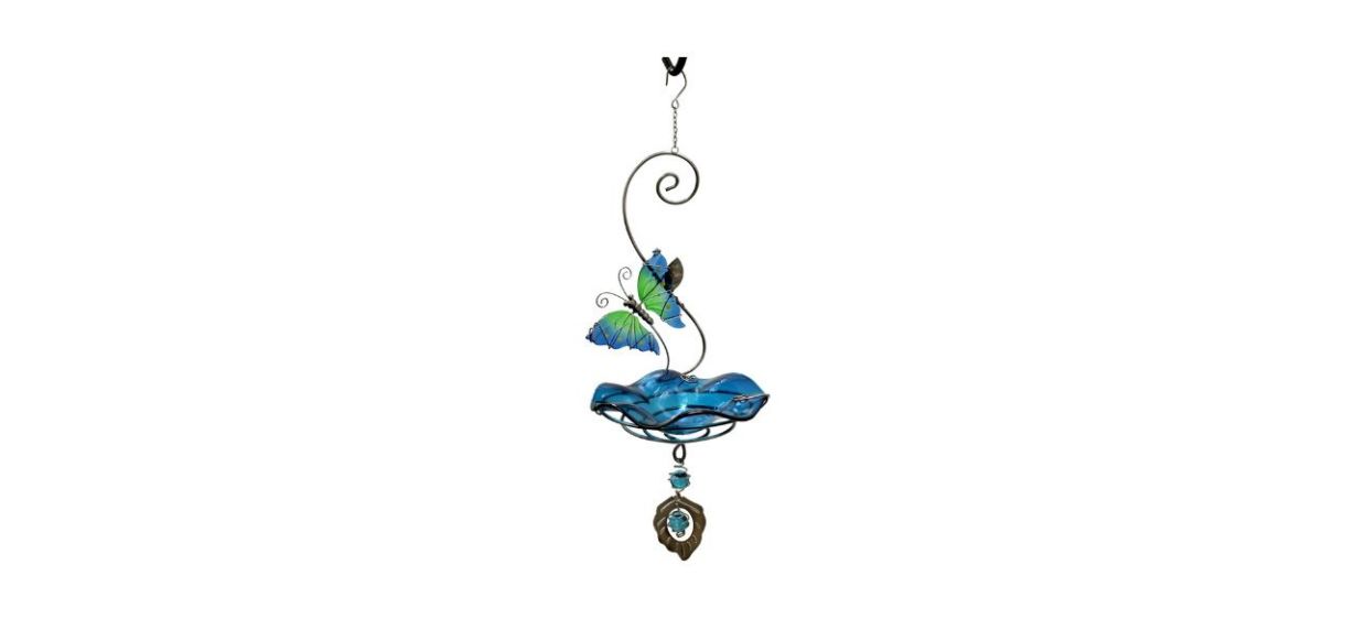 Butterfly Bliss Bird Feeder or Bath on white background, hanging