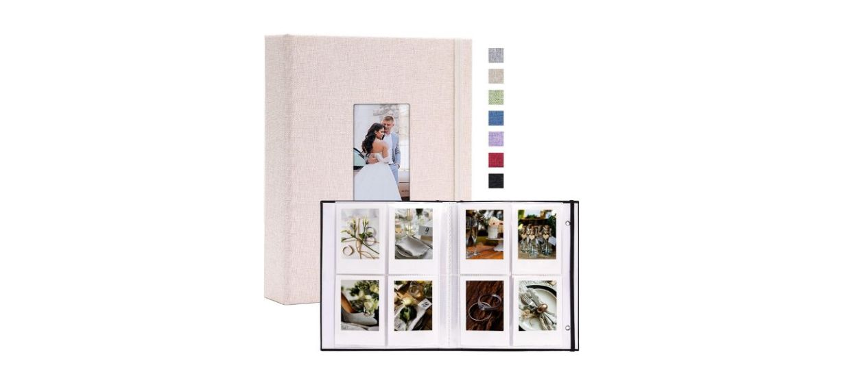 Vienrose 600-Photo Album with beige fabric cover and pictures displayed