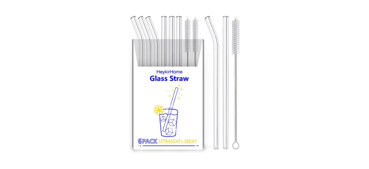 Best Heykir Home Reusable Glass Straw Set on white background