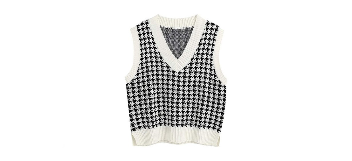 best Jlihang Oversized Houndstooth Knitted Sweater Vest