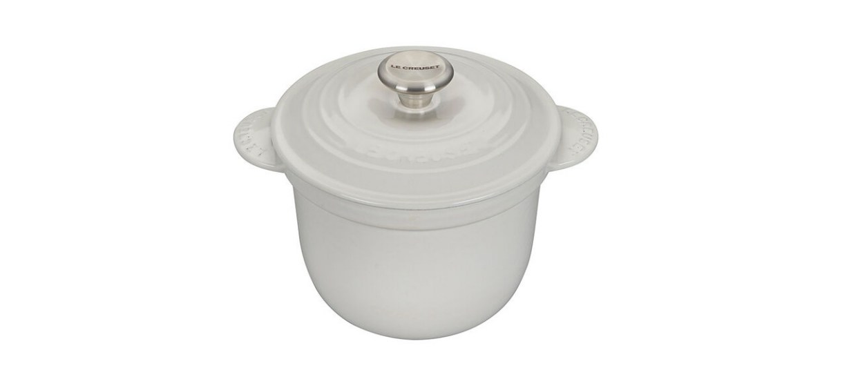 White Le Creuset Cast Iron Rice Pot on white background
