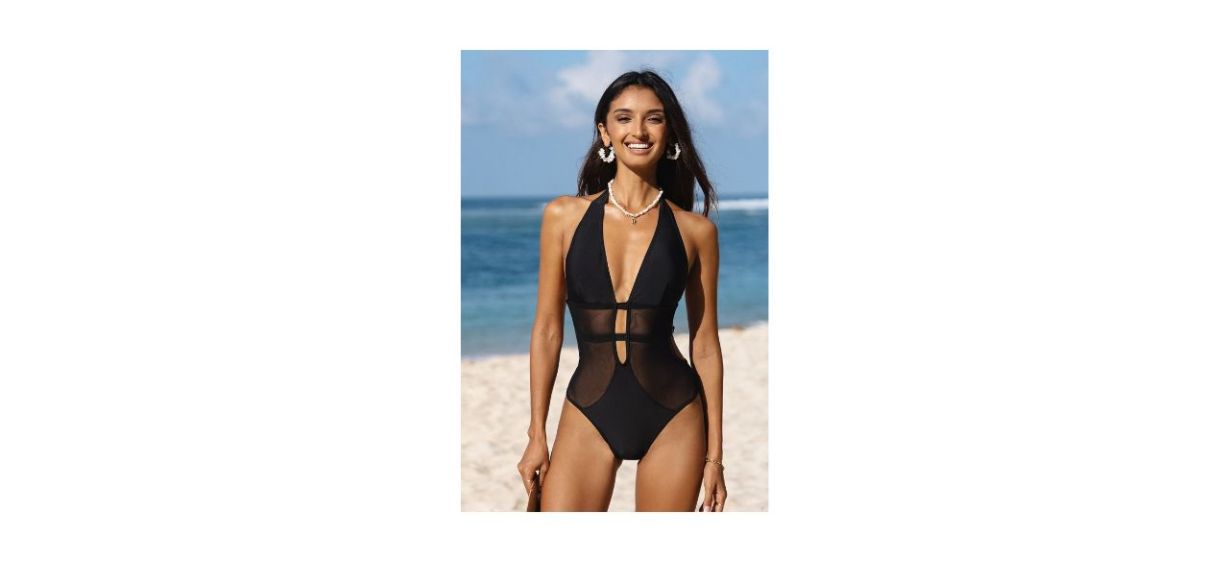 Cupshe Mesh Plunging Halter One-Piece Swimsuit