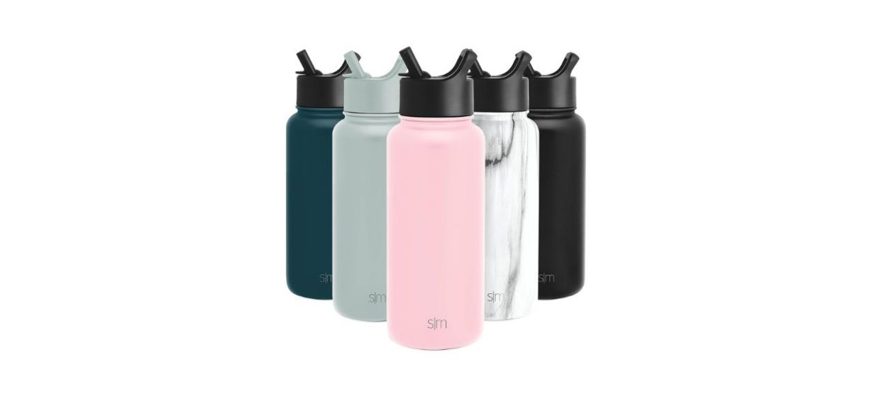 Simple Modern Vacuum-Insulated Stainless Steel Water Bottle with Straw, in 5 colors