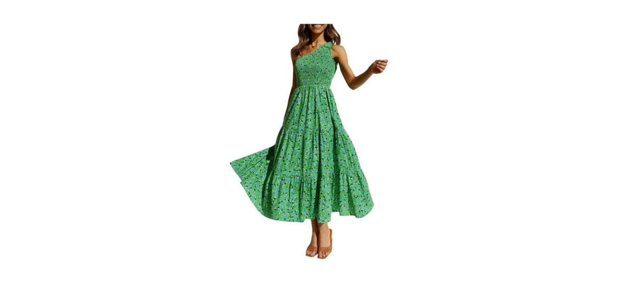 Zesica Women's Floral Print One-Shoulder Long Dress