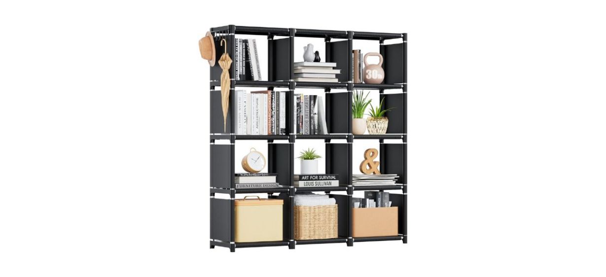 Mavivegue Book Shelf 12-Cube Storage Organizer in black