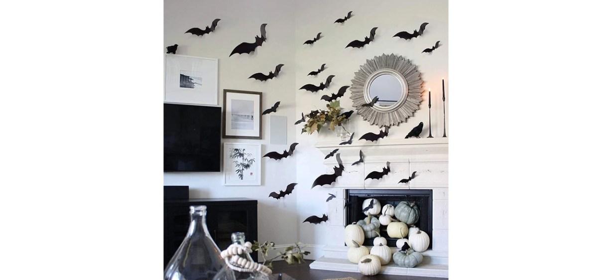 Black 3D Bat Stickers on living room wall