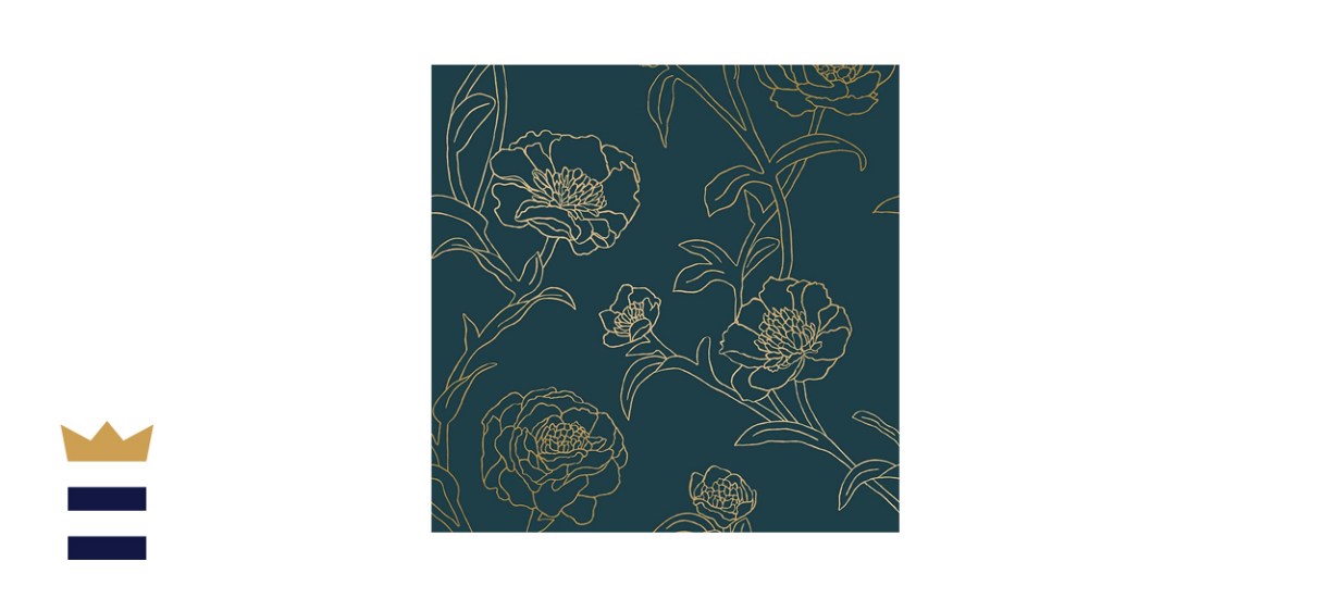 Tempaper PE10633 Peacock Blue &amp; Metallic Gold Peonies