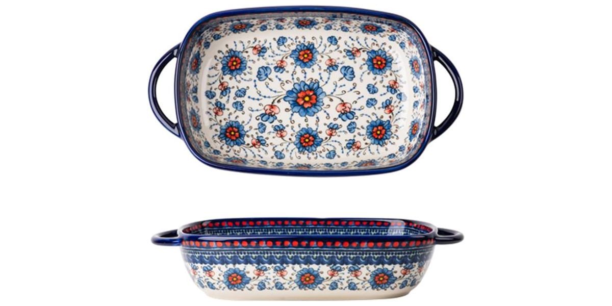 Bicuzat Blue and Orange Flower Vintage Style Ceramic Bakeware