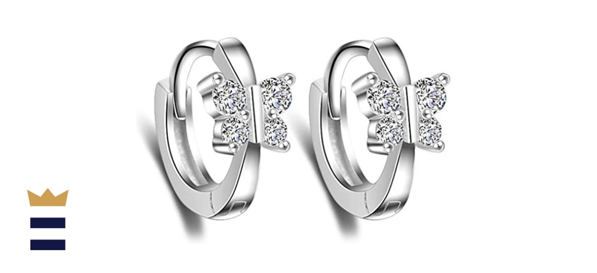 Cute Butterfly Sleeper Small Hoop Earrings 