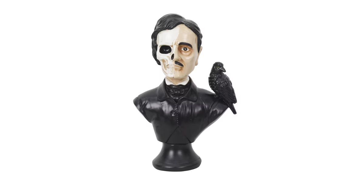 Black &amp; White Poe with Raven Bust Tabletop Décor