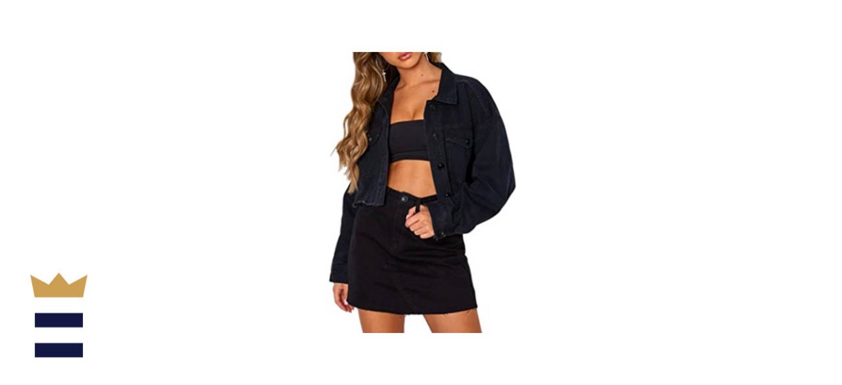 Eliacher Women’s Cropped Black Denim Jacket