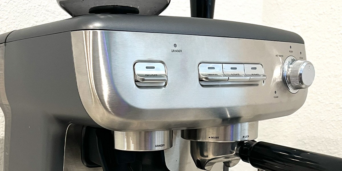 Closeup image of Calphalon Temp iQ Espresso Machine with Grinder control panel