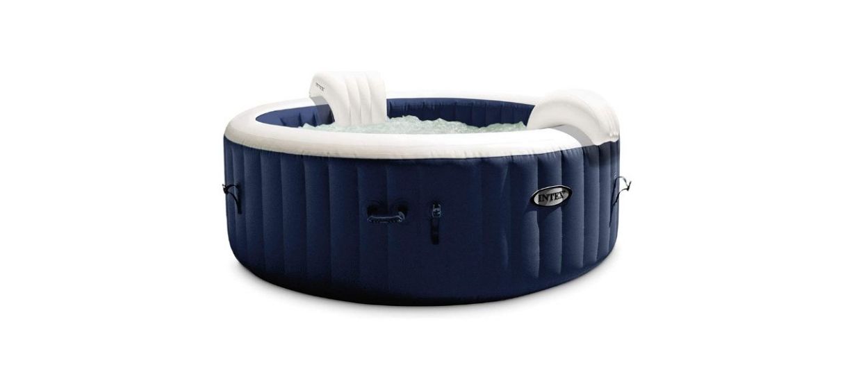 A blue inflatable hot tub