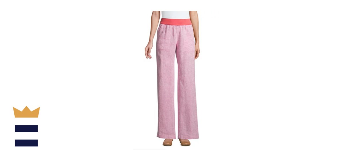 Lands End Petite Linen Pull-On High-Wasted Pants