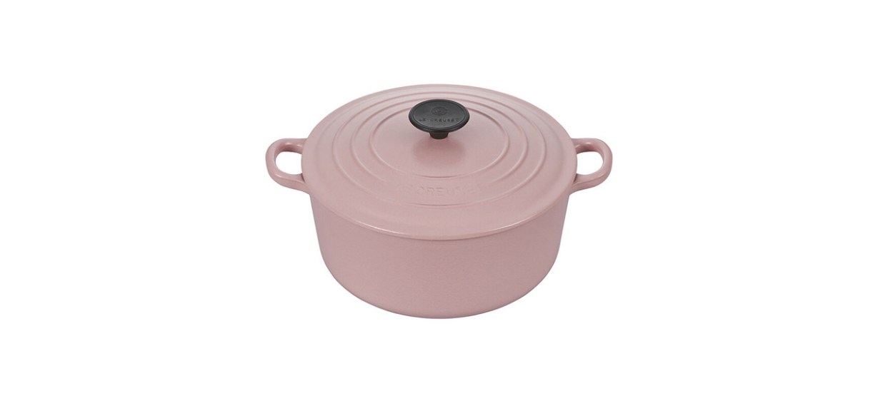 Pink Le Creuset Traditional Round Dutch Oven on white background