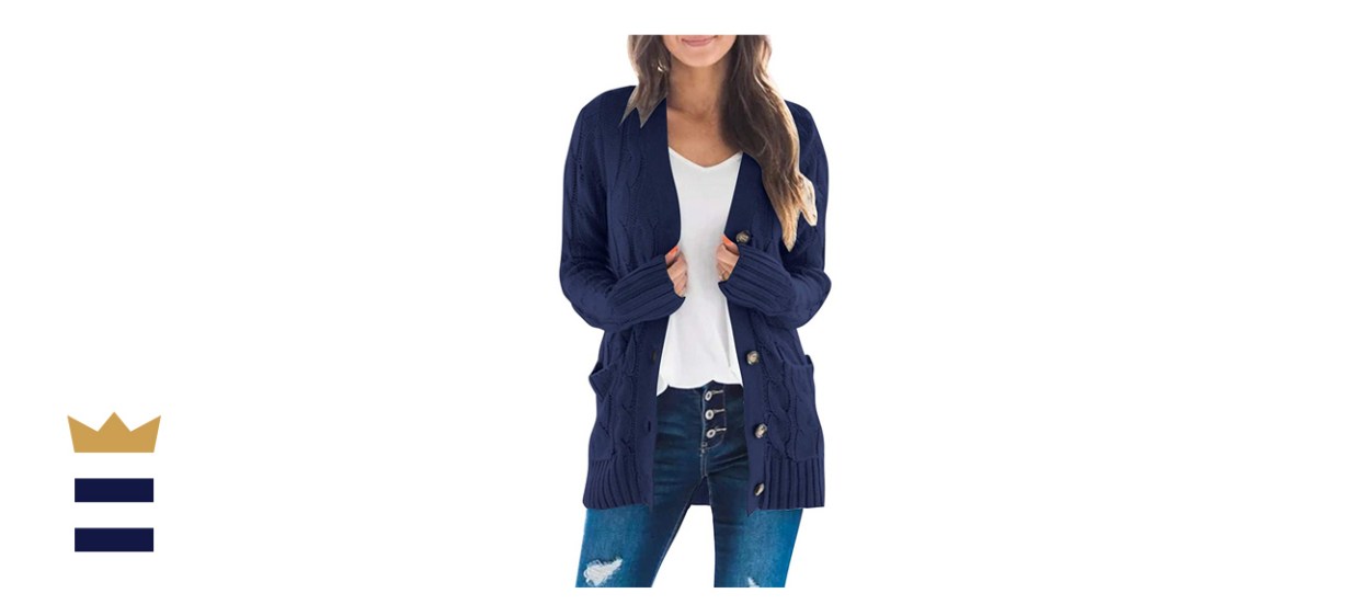 MEROKEETY Long Sleeve Cable Knit Open Front Cardigan