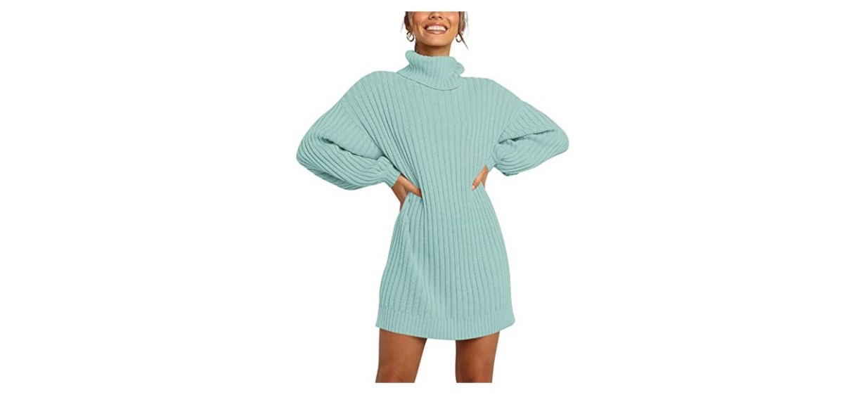 Millchic Turtleneck Long Lantern Sleeve Sweater Dress