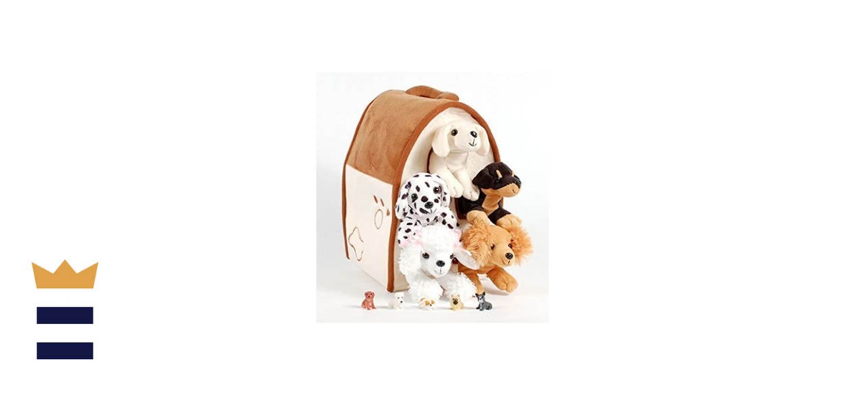Plush Dog House with 5 Stuffed Plush Puppies
