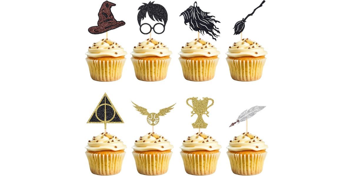 Wootkey 24 Pcs Black Magical Wizard Cupcake Toppers