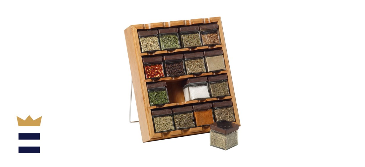 Kamenstein Bamboo Inspirations Spice Rack with Leaf Labels, 16-Cube